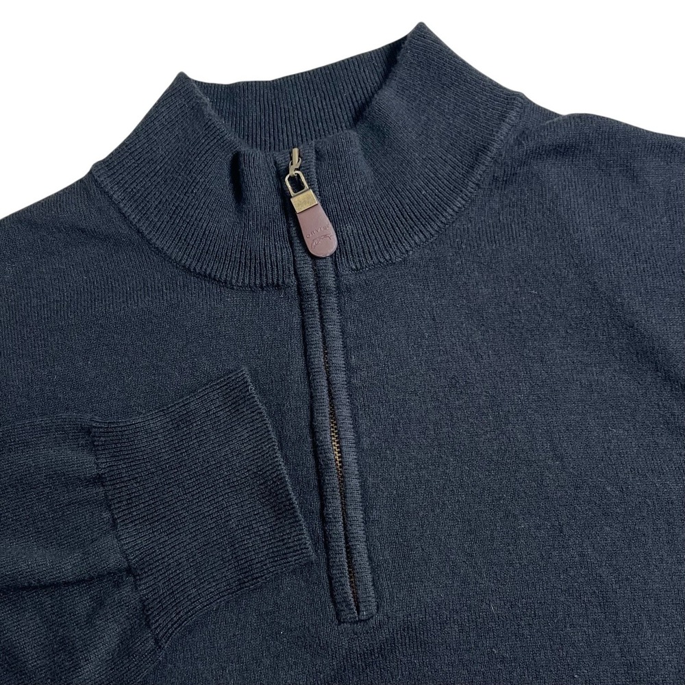 Orvis Mens Large Black Silk Cashmere Blend 1/4 Zip Long Sleeve Knit Sweater